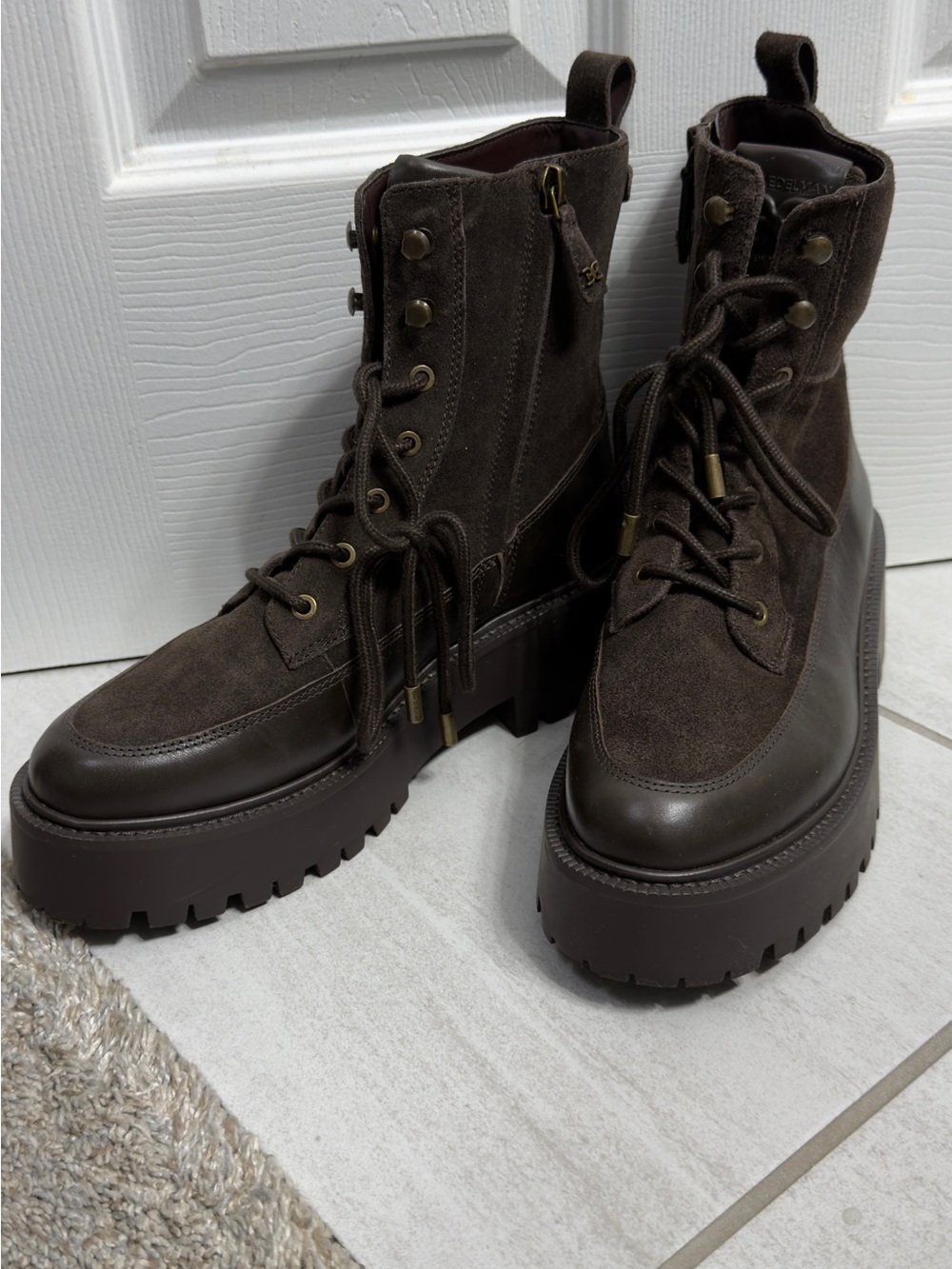 Women’s Brown Leather Suede Combat Boots Sam Edelman